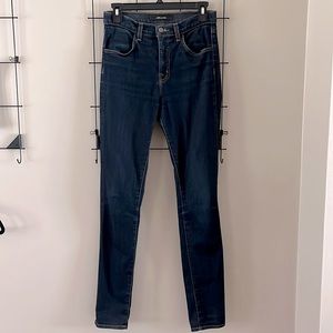 High rise, dark wash, soft denim